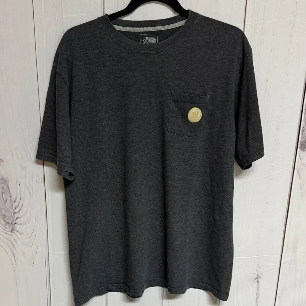 The North Face Men's Pocket T-Shirt Large Gray Gold Back Logo Graphic Tee